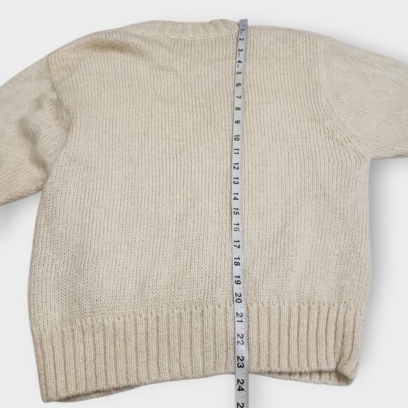 Vtg Le Moda Wool Mohair Cardigan Sweater Cream Sz Medium Preppy Grandma Holiday - Picture 11 of 11